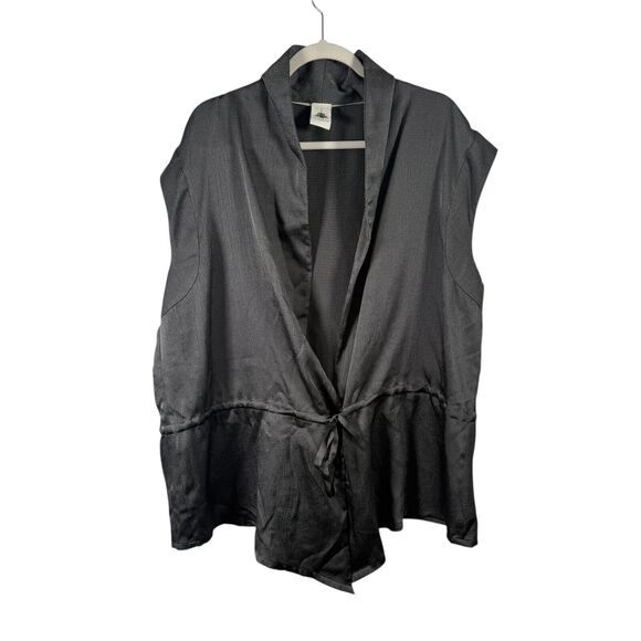 Z Cavaricicci Grey Satin Vest Open Front Tie Waist Womens Plus Size 3x - Picture 1 of 6